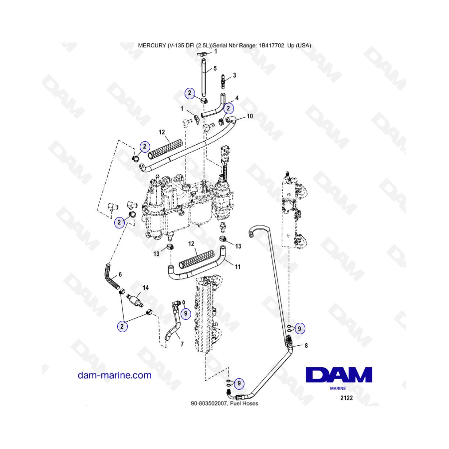 Mercury 135 DFI 2.5L - Mangueras de combustible