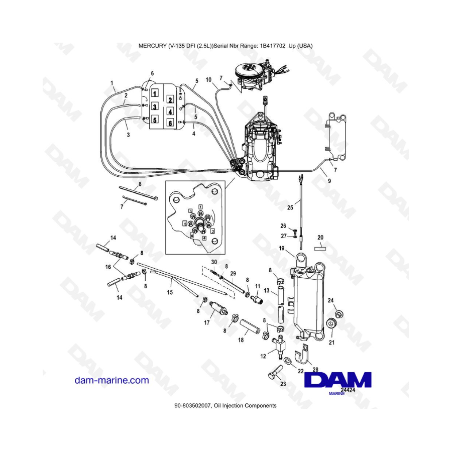 Mercury 135 DFI 2.5L - Componentes de inyección de aceite