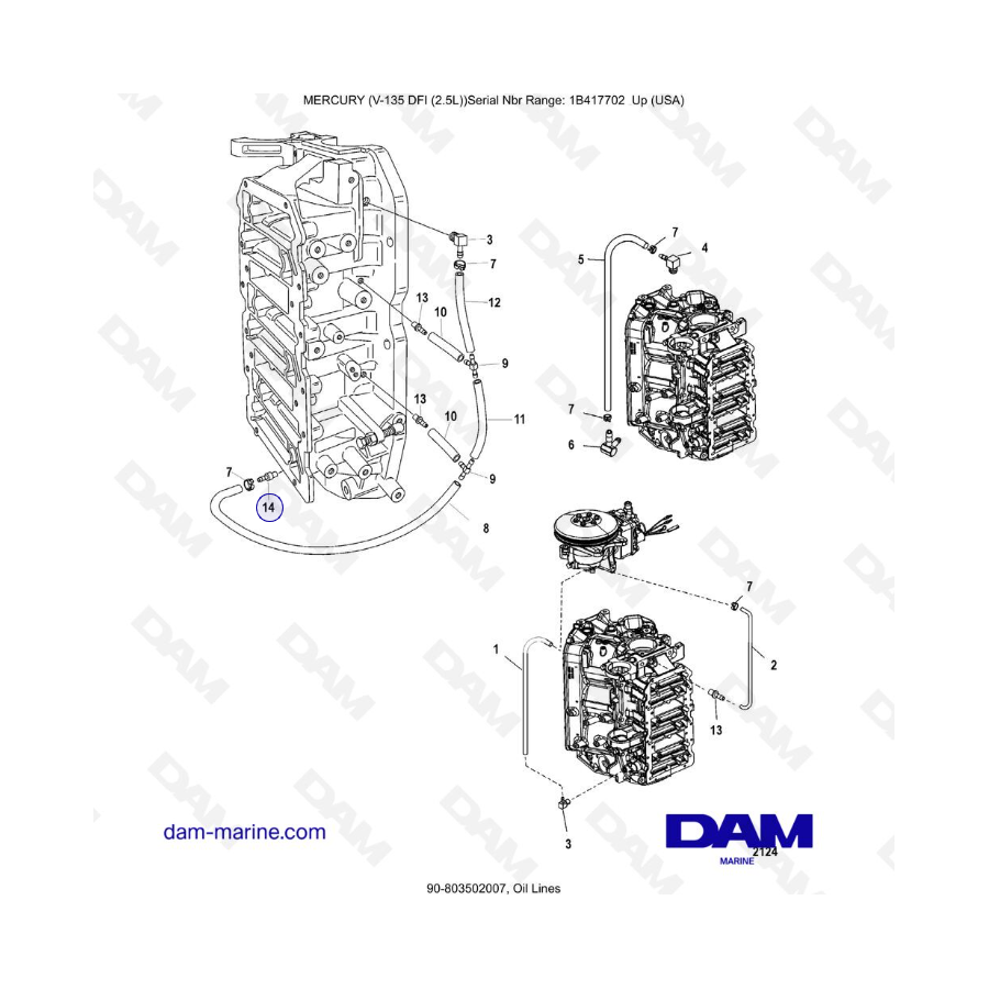 Mercury 135 DFI 2.5L - Tuberías de aceite