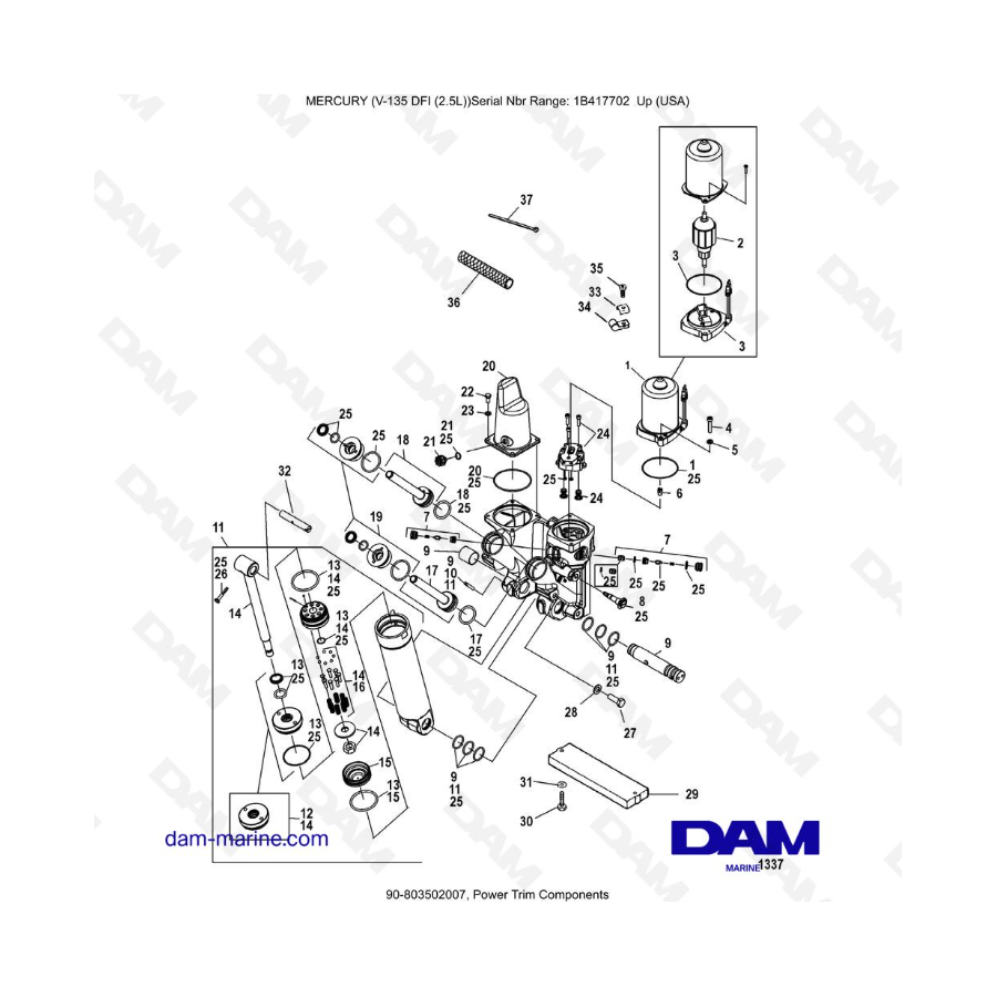 Mercury 135 DFI 2.5L - Power Trim Components