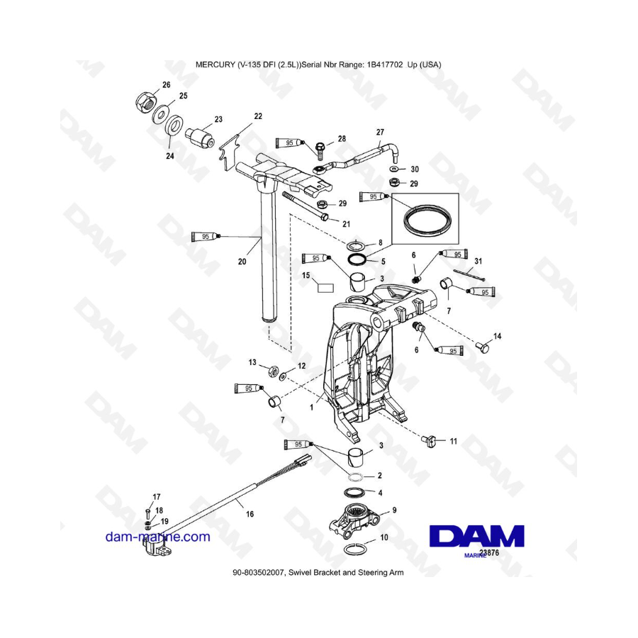 Mercury 135 DFI 2.5L - Soporte giratorio y brazo de dirección