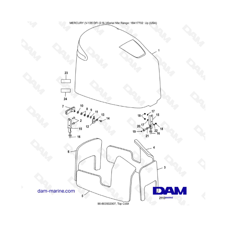 Mercury 135 DFI 2.5L - Cubierta superior