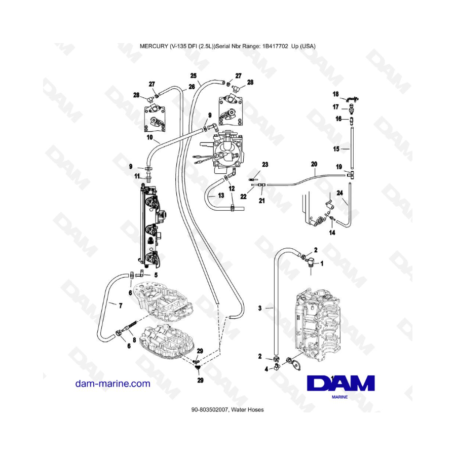 Mercury 135 DFI 2.5L - Mangueras de agua