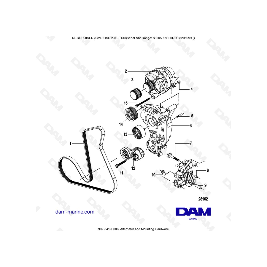 Mercruiser CMD QSD 2.0 EI 130 - Alternador y Hardware de montaje