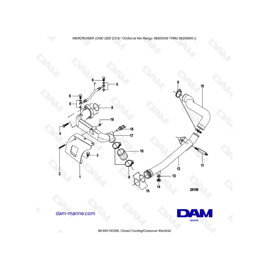 Mercruiser CMD QSD 2.0 EI 130 - Colector cruzado/de refrigeración cerrado