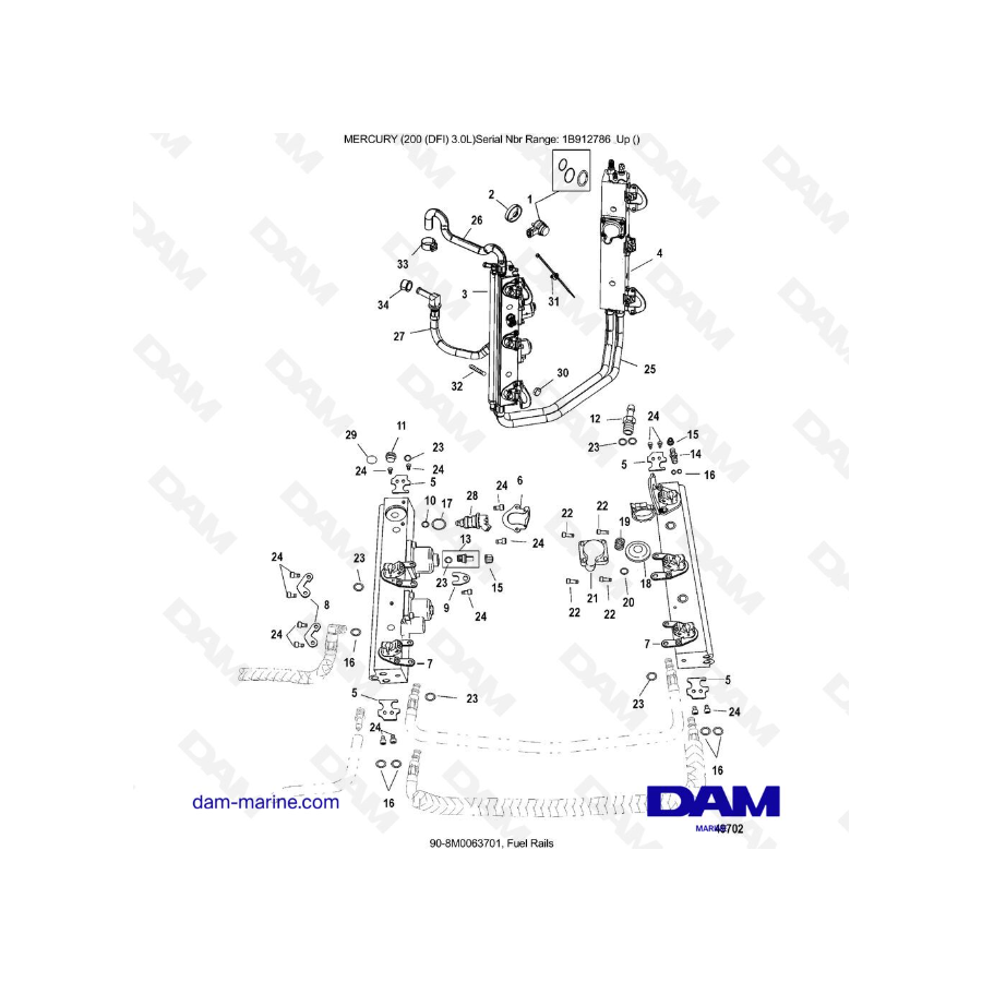 Mercury 200 DFI 3.0L - Rieles de combustible