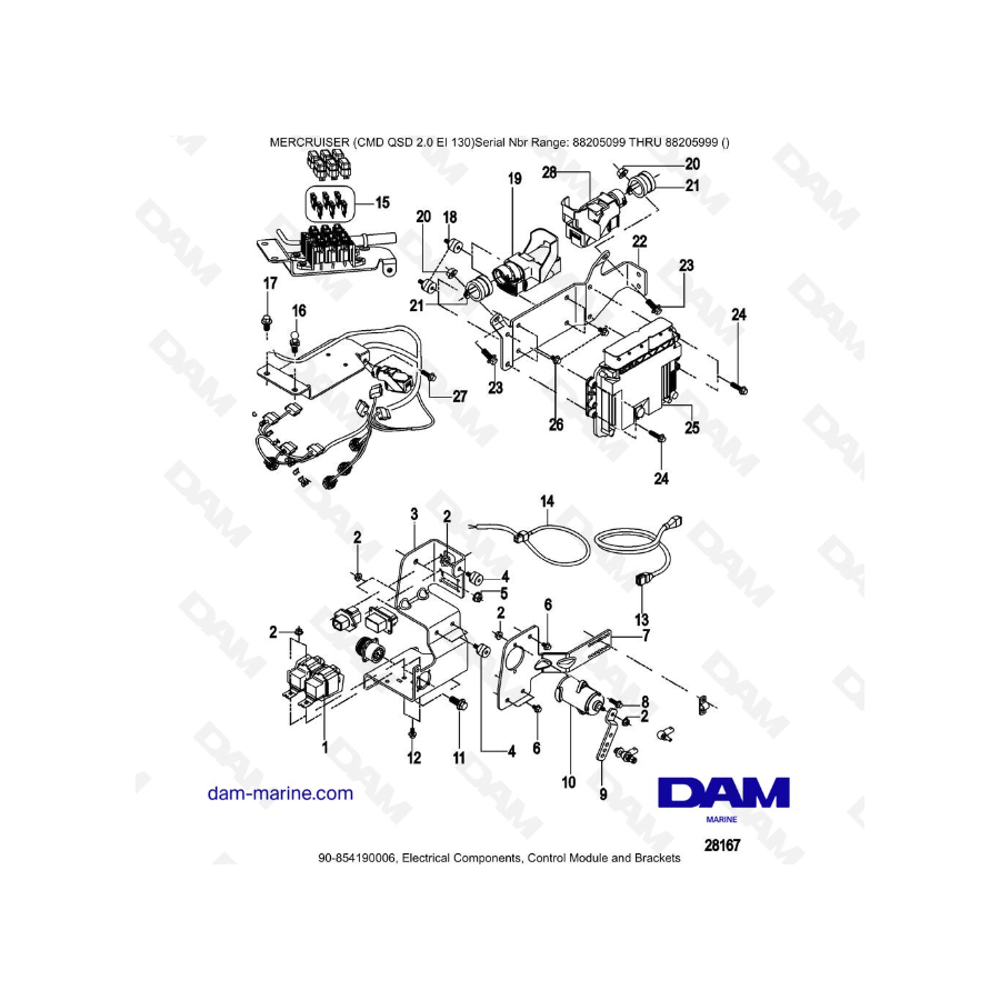 Mercruiser CMD QSD 2.0 EI 130 - Componentes Eléctricos, Módulo de Control y Soportes