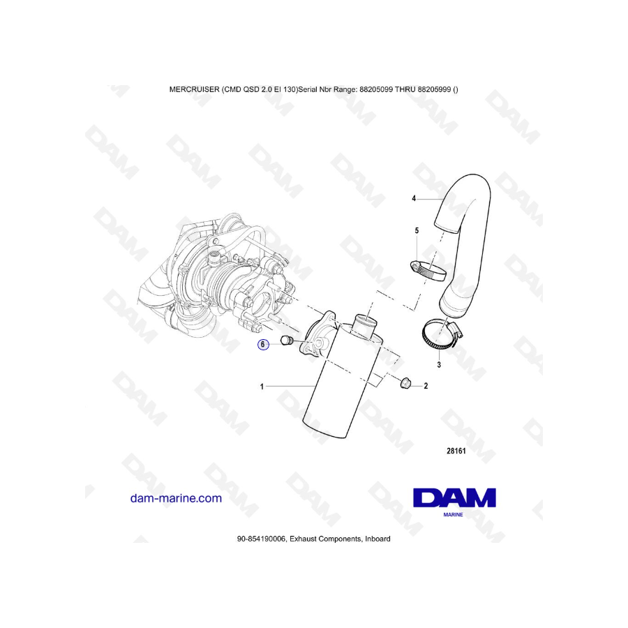 Mercruiser CMD QSD 2.0 EI 130 - Componentes de escape, interior