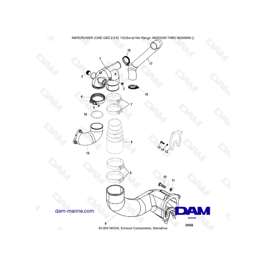 Mercruiser CMD QSD 2.0 EI 130 - Componentes de escape, dentrofueraborda