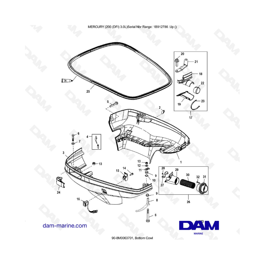 Mercury 200 DFI 3.0L - Bottom Cowl