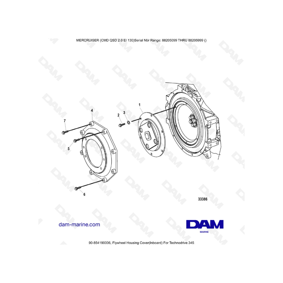 Mercruiser CMD QSD 2.0 EI 130 - Cubierta de la carcasa del volante (interior) para Technodrive 345