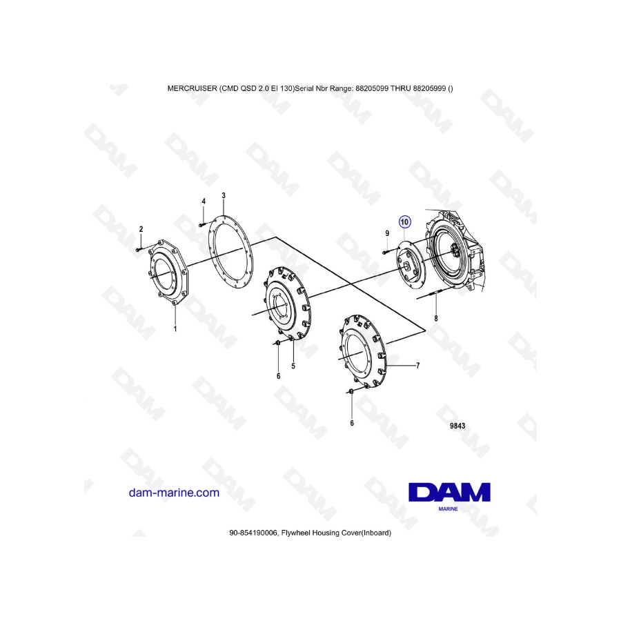 Mercruiser CMD QSD 2.0 EI 130 - Cubierta de la carcasa del volante (interior)