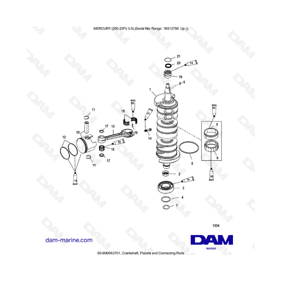 Mercury 200 DFI 3.0L - Cigüeñal pistones y bielas