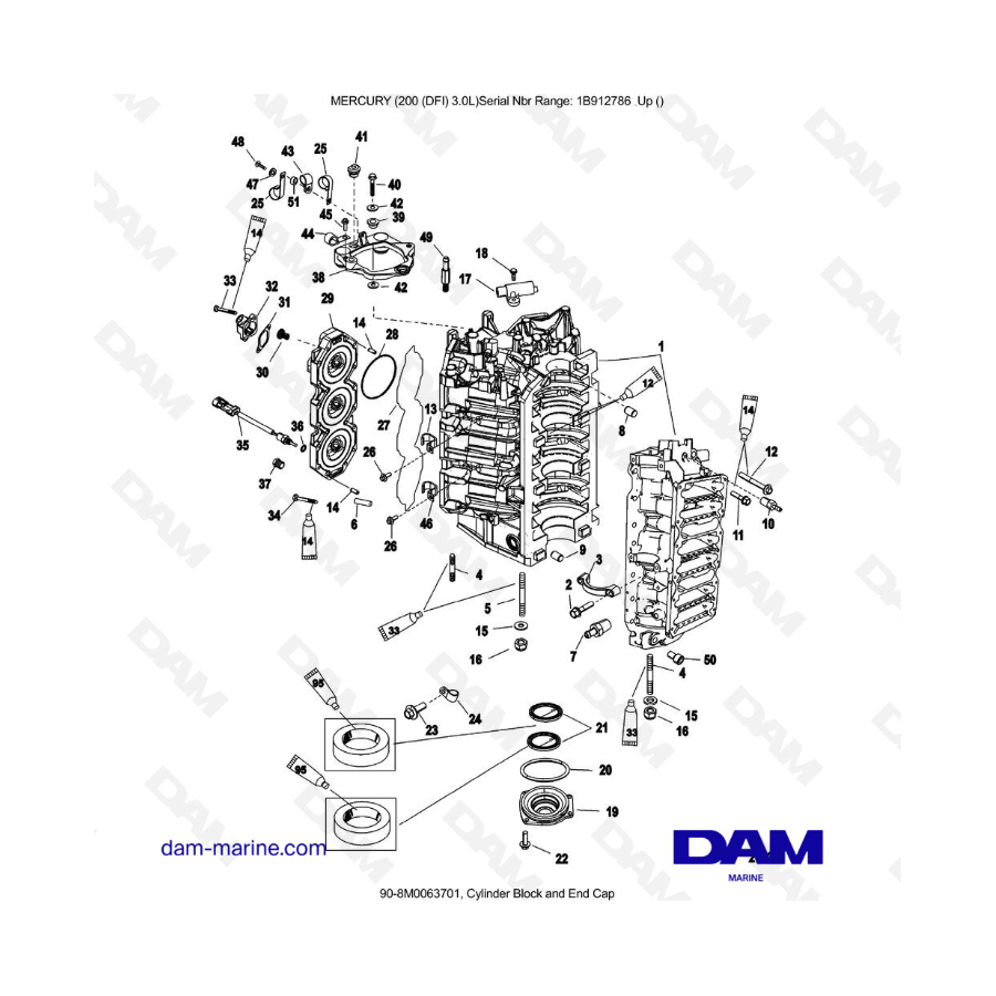 Mercury 200 DFI 3.0L - Bloque de cilindros y tapa final