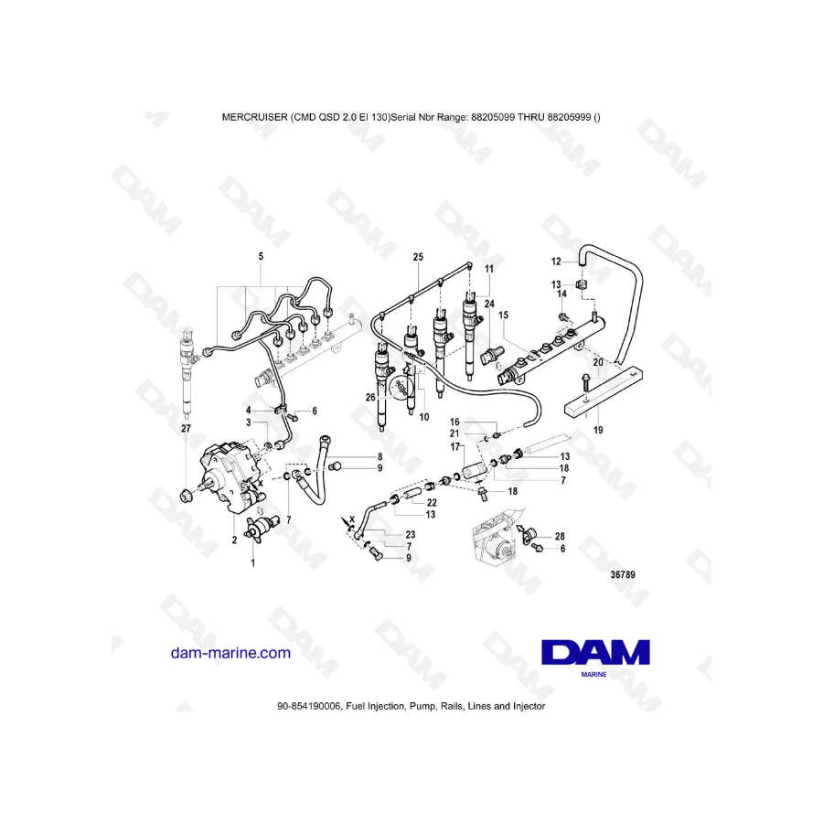 Mercruiser CMD QSD 2.0 EI 130 - Fuel Injection, Pump, Rails, Lines and Injector