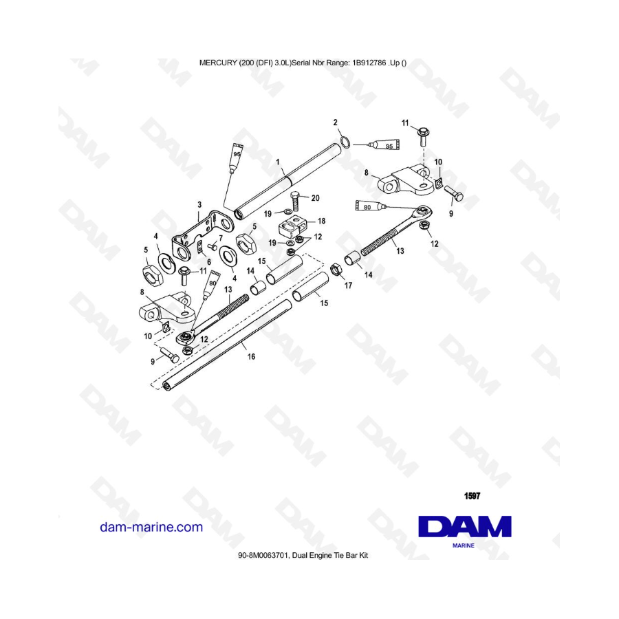 Mercury 200 DFI 3.0L - Dual Engine Tie Bar Kit