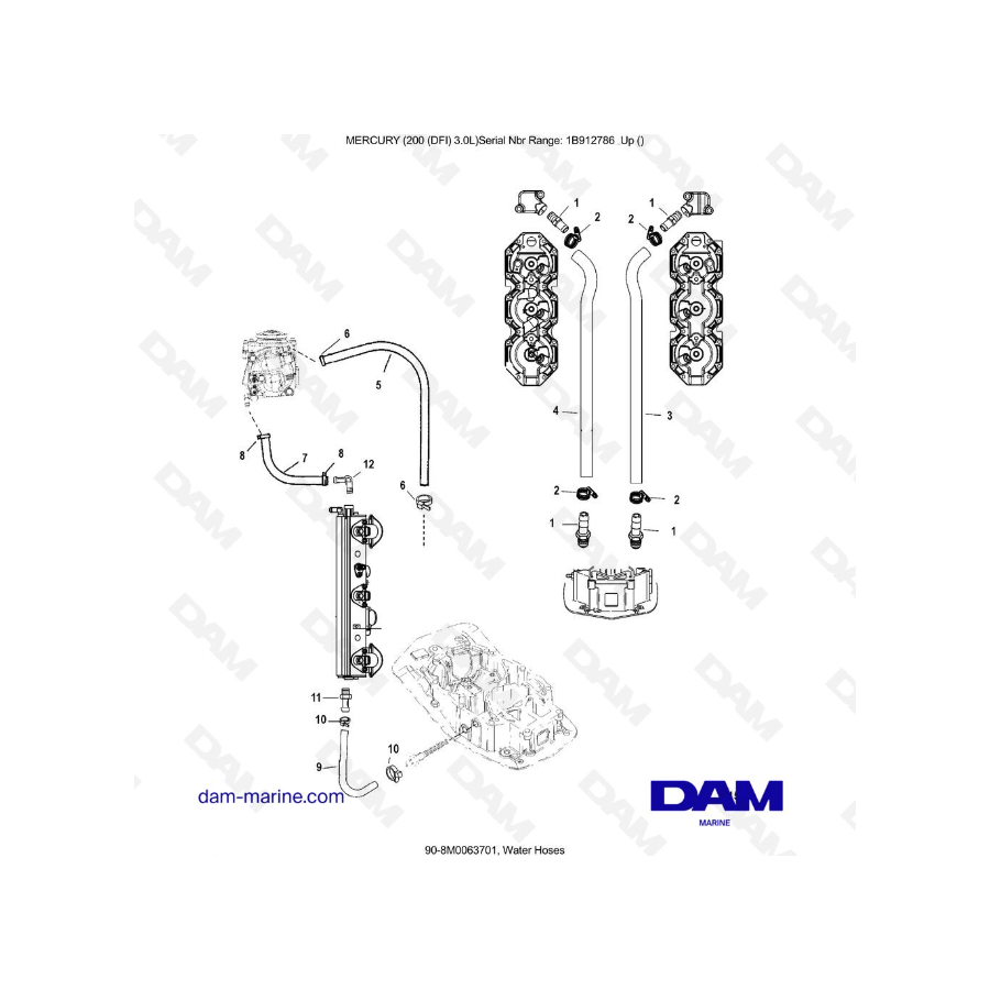 Mercury 200 DFI 3.0L - Mangueras de agua