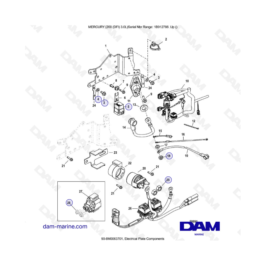 Mercury 200 DFI 3.0L - Electrical Plate Components