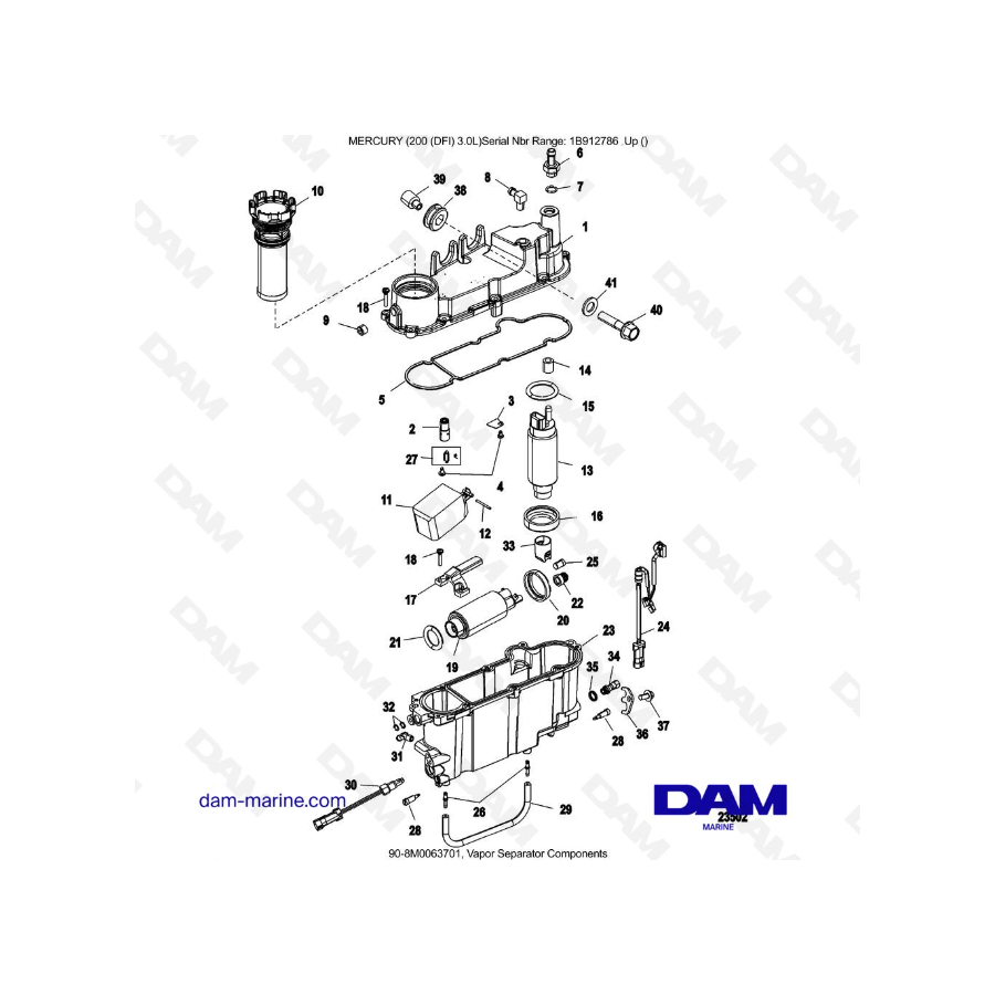 Mercury 200 DFI 3.0L - Componentes del separador de vapor