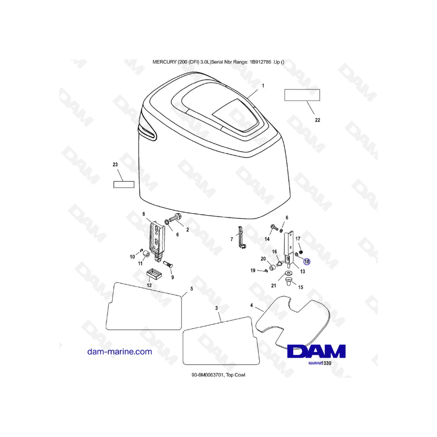 Mercury 200 DFI 3.0L - Top Cowl