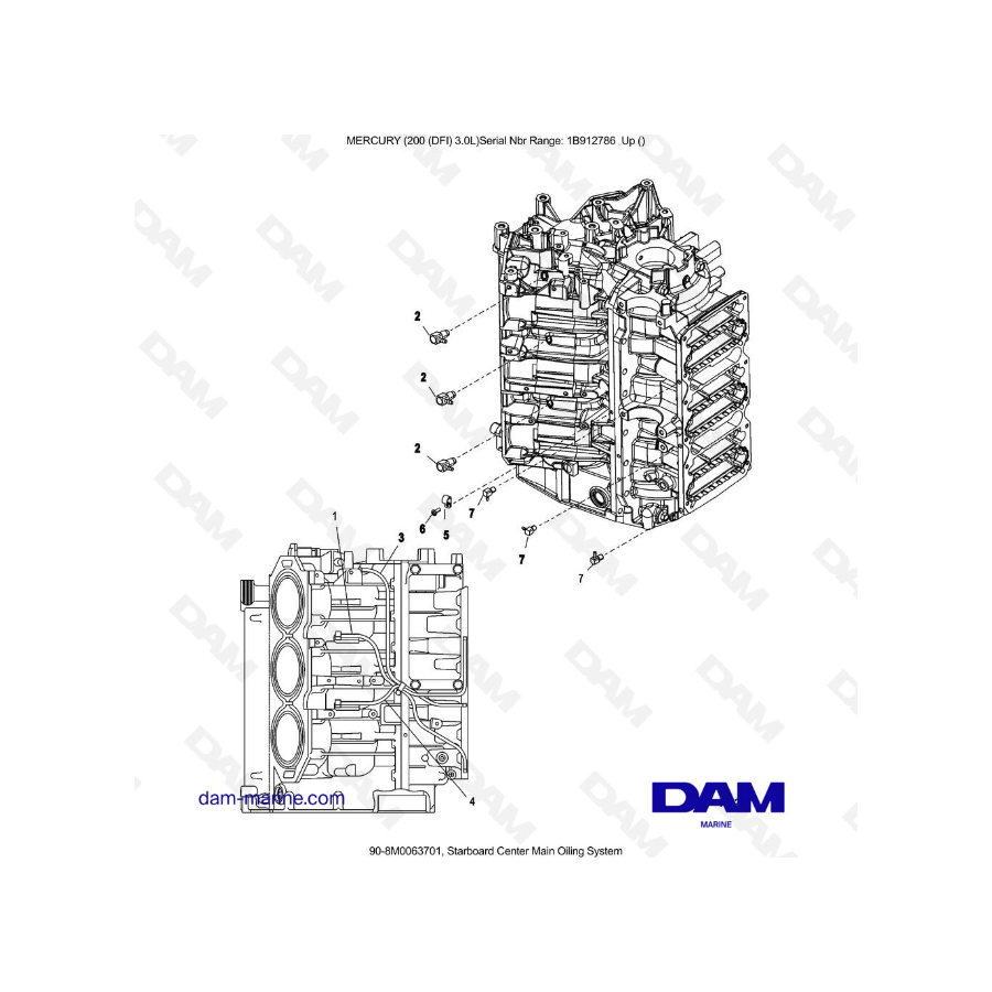 Mercury 200 DFI 3.0L - Sistema de lubricación principal central de estribor