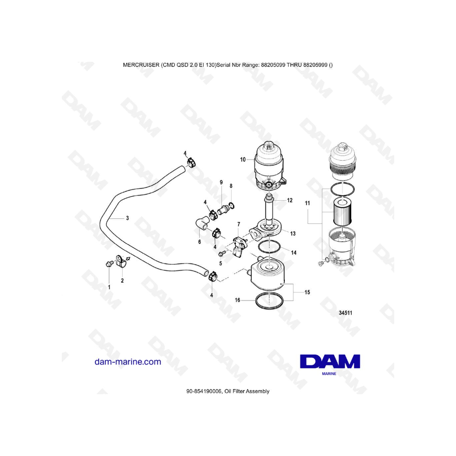 Mercruiser CMD QSD 2.0 EI 130 - Conjunto de filtro de aceite