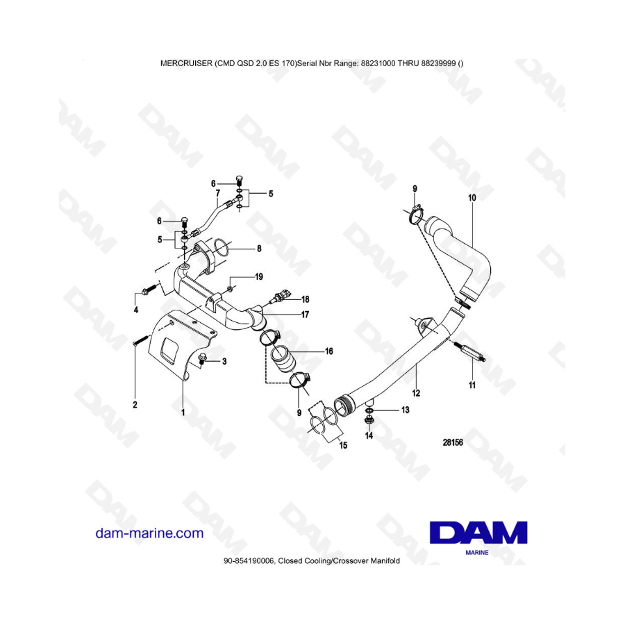 Mercruiser CMD QSD 2.0 ES 170 - Colector cruzado/de refrigeración cerrado