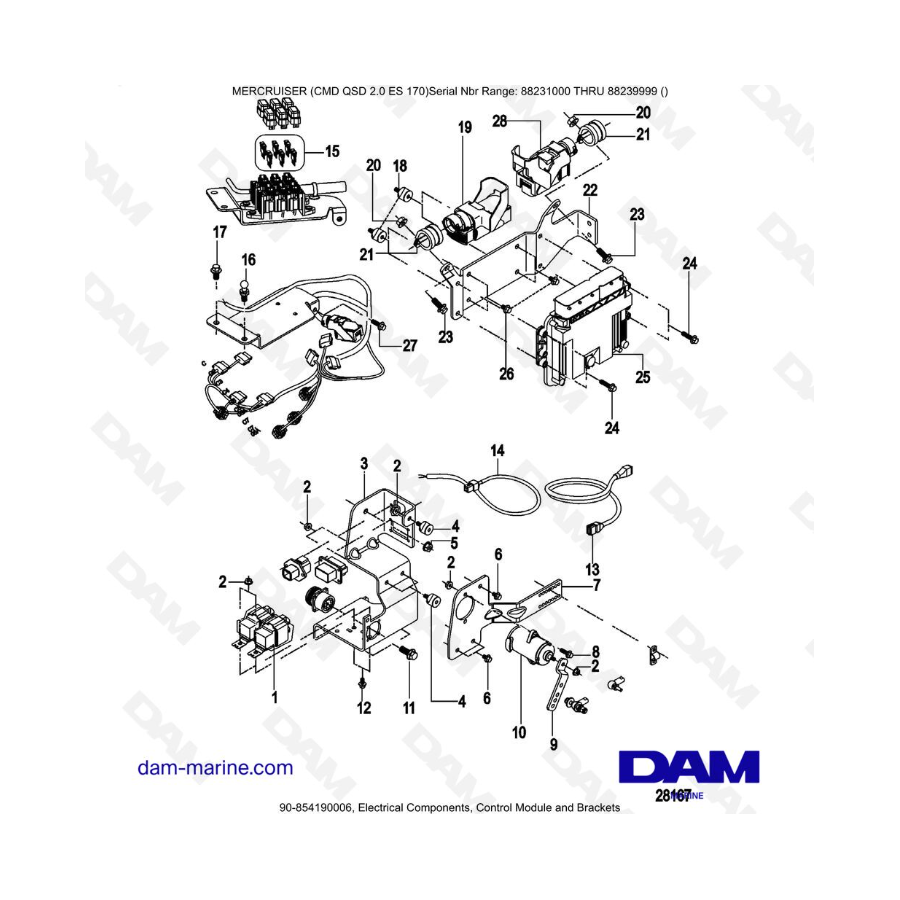 Mercruiser CMD QSD 2.0 ES 170 - Componentes Eléctricos, Módulo de Control y Soportes