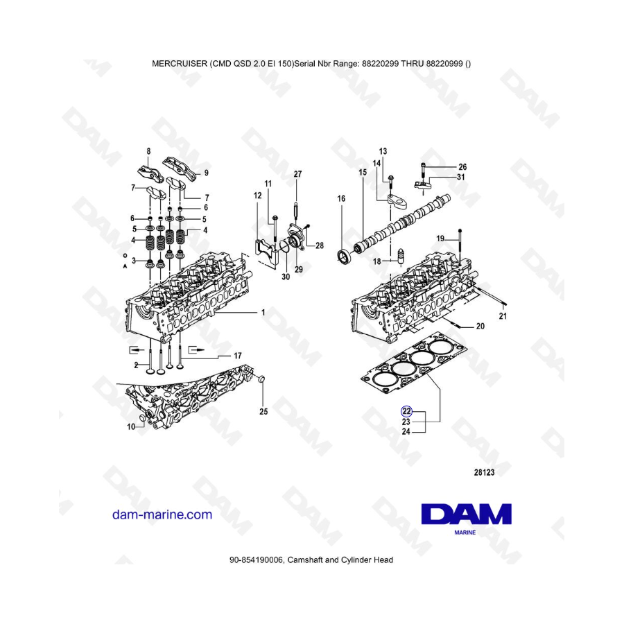 Mercruiser CMD QSD 2.0 EI 150 - Camshaft and Cylinder Head