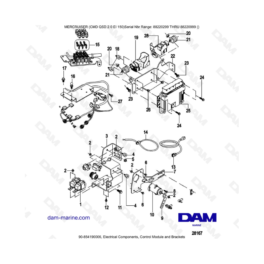 Mercruiser CMD QSD 2.0 EI 150 - Componentes Eléctricos, Módulo de Control y Soportes