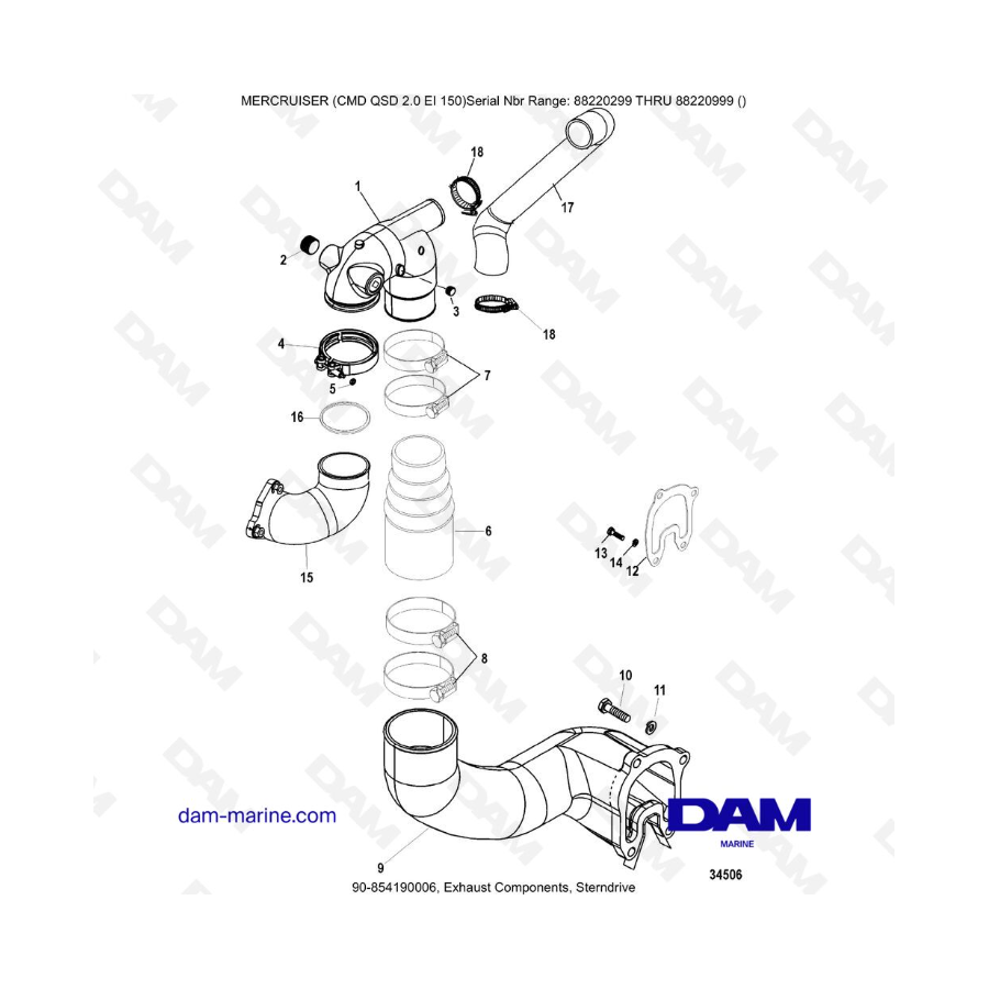 Mercruiser CMD QSD 2.0 EI 150 - Exhaust Components, Sterndrive