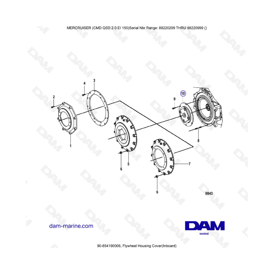 Mercruiser CMD QSD 2.0 EI 150 - Cubierta de la carcasa del volante (interior)