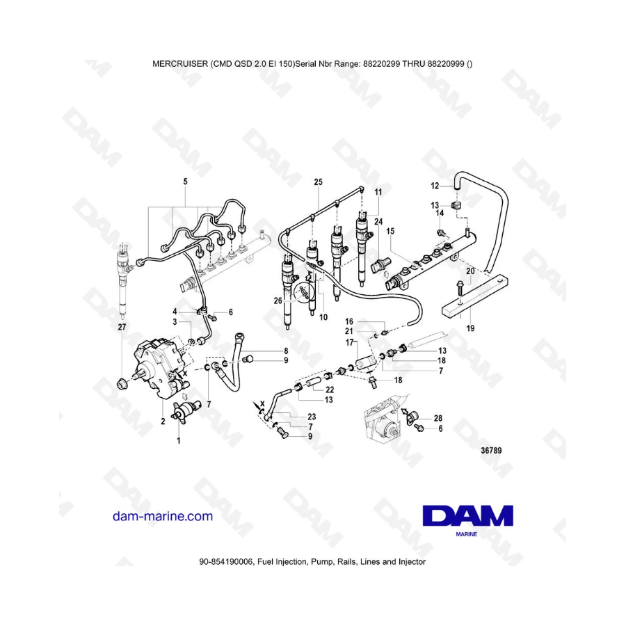 Mercruiser CMD QSD 2.0 EI 150 - Fuel Injection, Pump, Rails, Lines and Injector