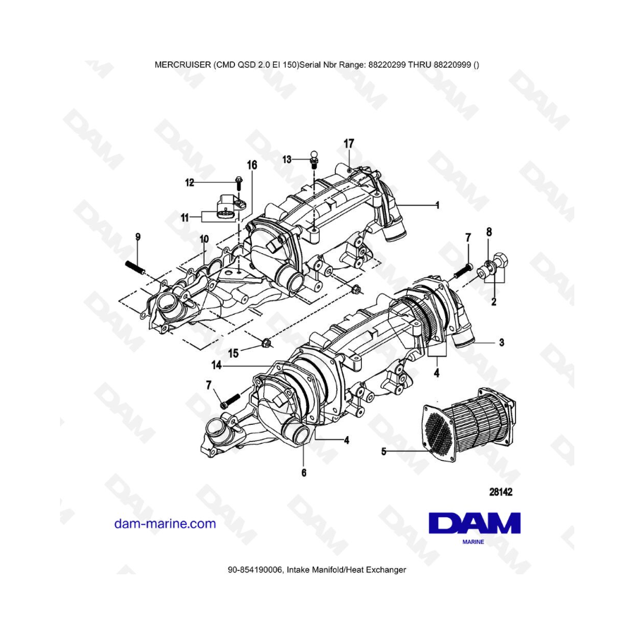 Mercruiser CMD QSD 2.0 EI 150 - Colector de Admisión/Intercambiador de Calor