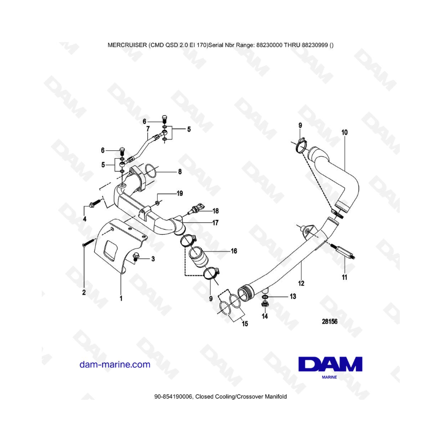 Mercruiser CMD QSD 2.0 EI 170 - Colector cruzado/de refrigeración cerrado