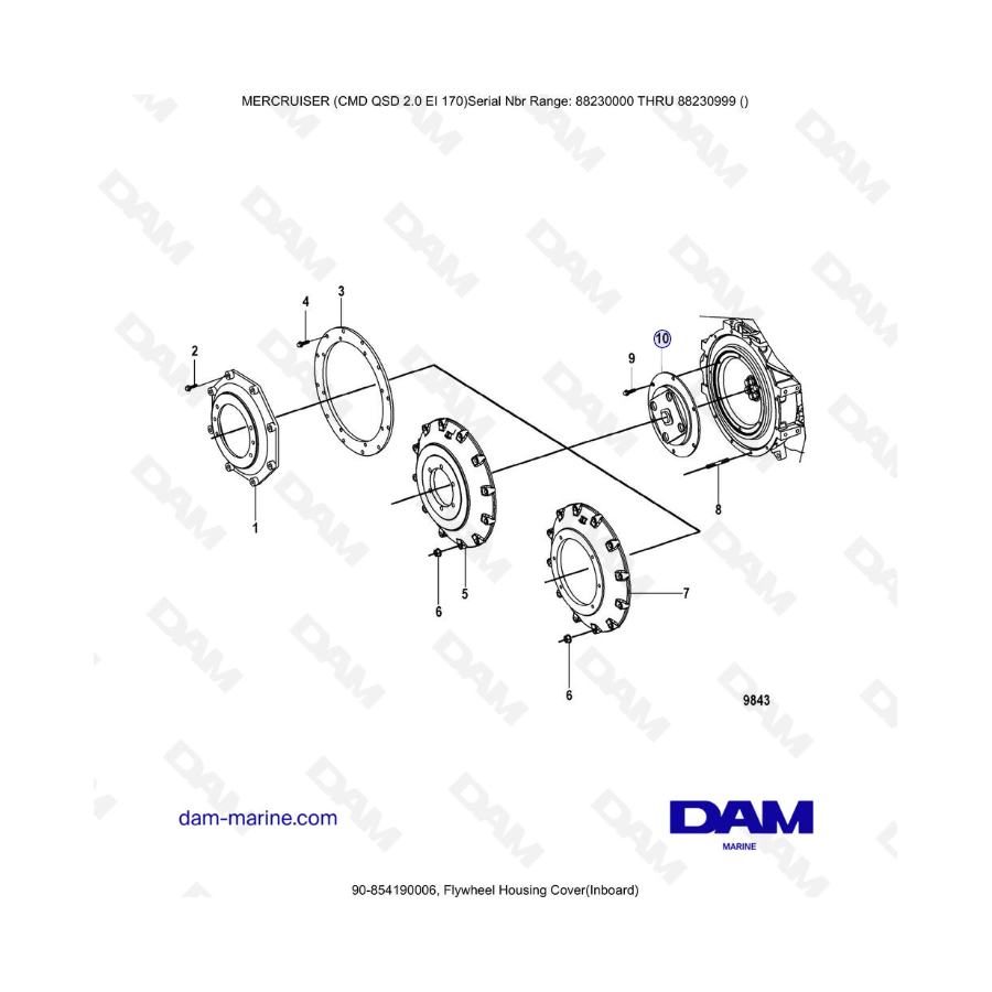 Mercruiser CMD QSD 2.0 EI 170 - Cubierta de la carcasa del volante (interior)