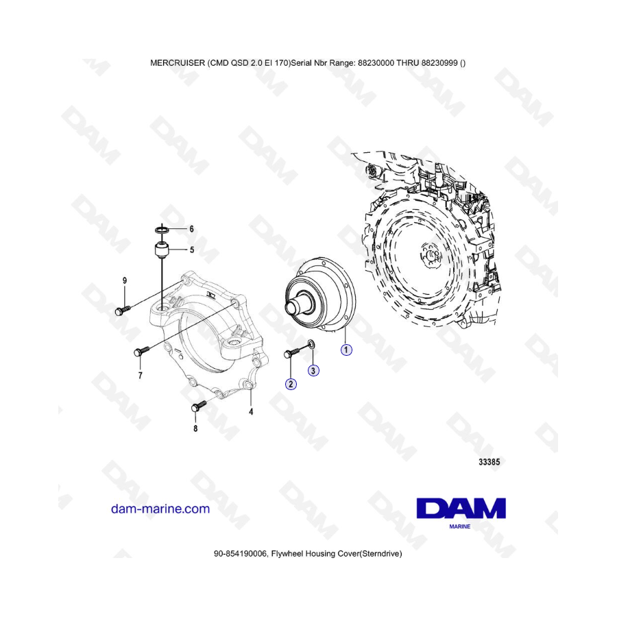 Mercruiser CMD QSD 2.0 EI 170 - Cubierta de la carcasa del volante (Sterndrive)