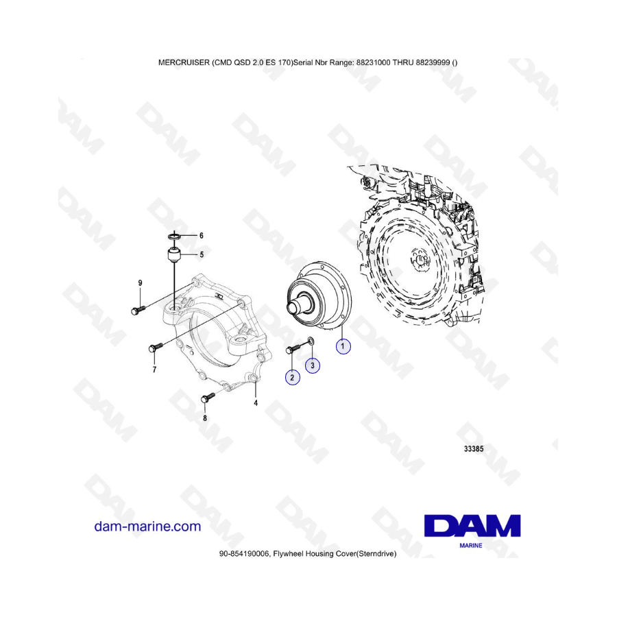 Mercruiser CMD QSD 2.0 ES 170 - Tapa de la carcasa del volante (Sterndrive)