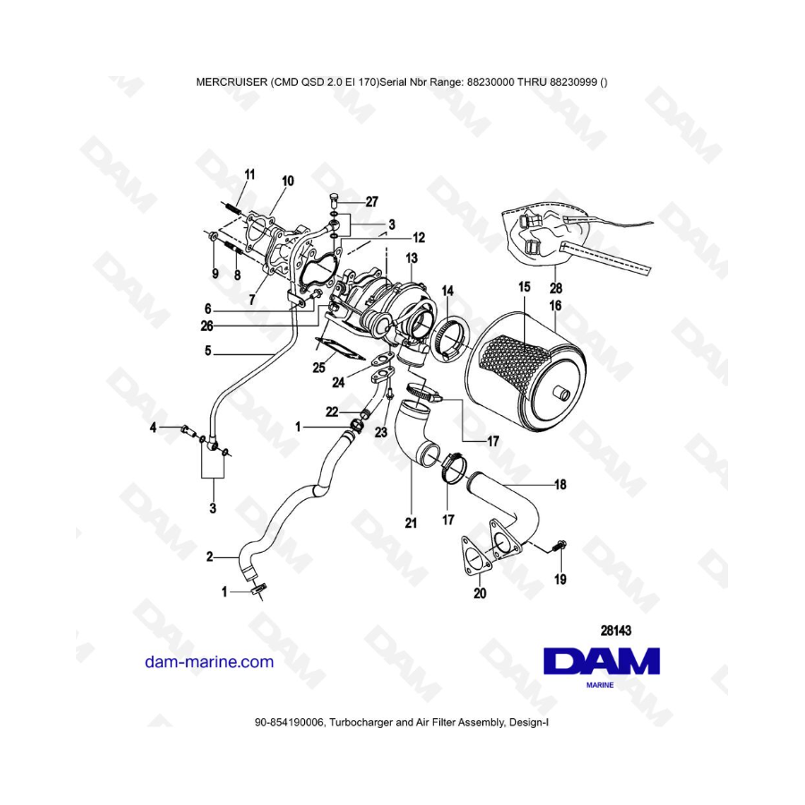 Mercruiser CMD QSD 2.0 EI 170 - Conjunto de turbocompresor y filtro de aire, Diseño-I