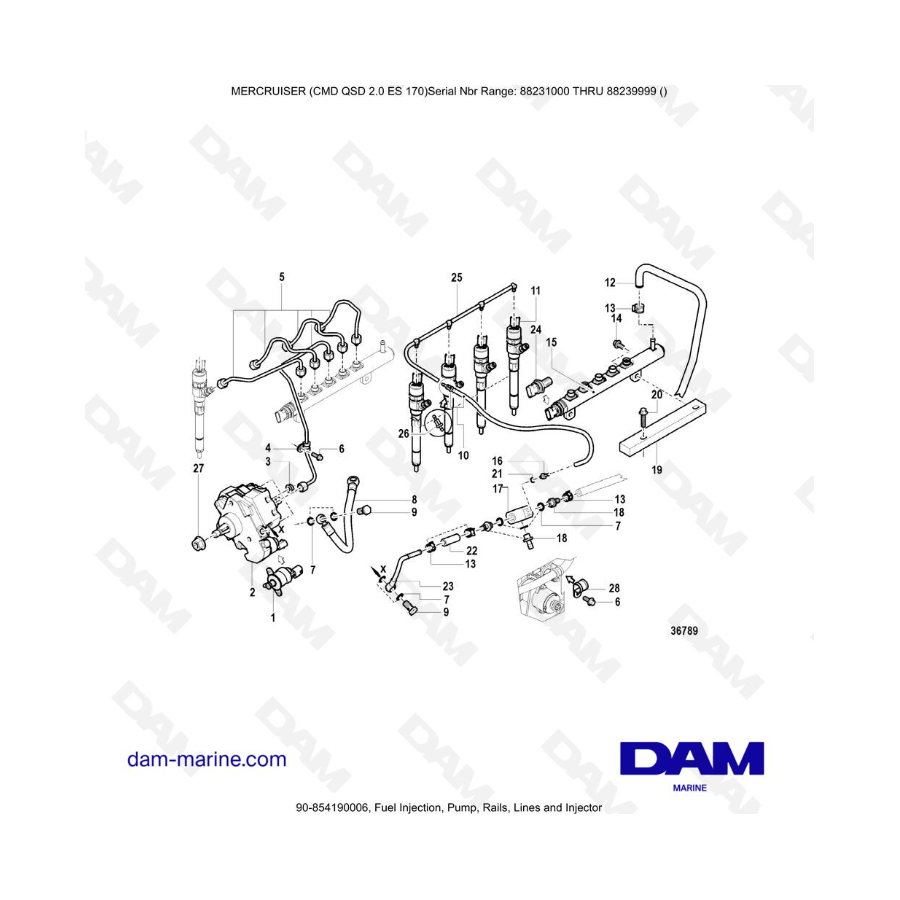 Mercruiser CMD QSD 2.0 ES 170 - Fuel Injection, Pump, Rails, Lines and Injector