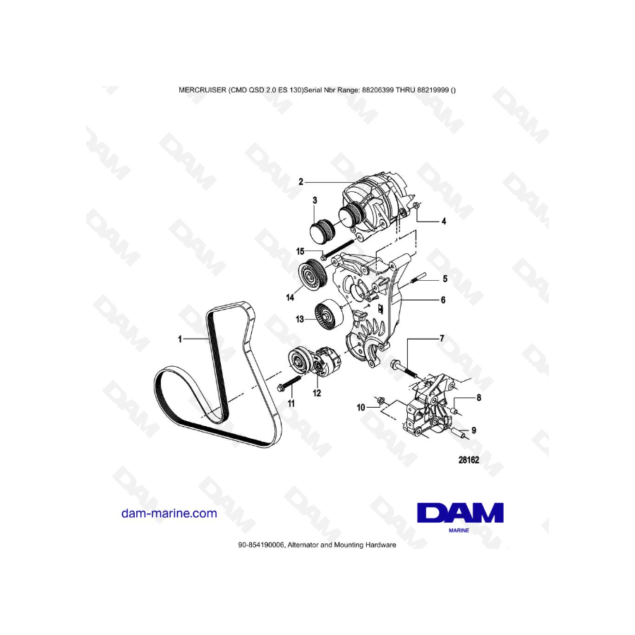 Mercruiser CMD QSD 2.0 ES 150 - Alternator and Mounting Hardware