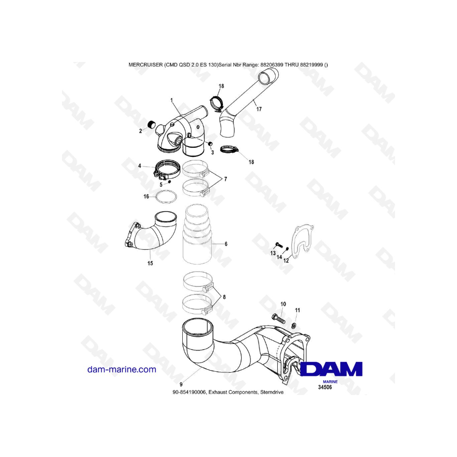 MERCRUISER CMD QSD 2.0 ES 150 - Componentes de escape, dentrofueraborda