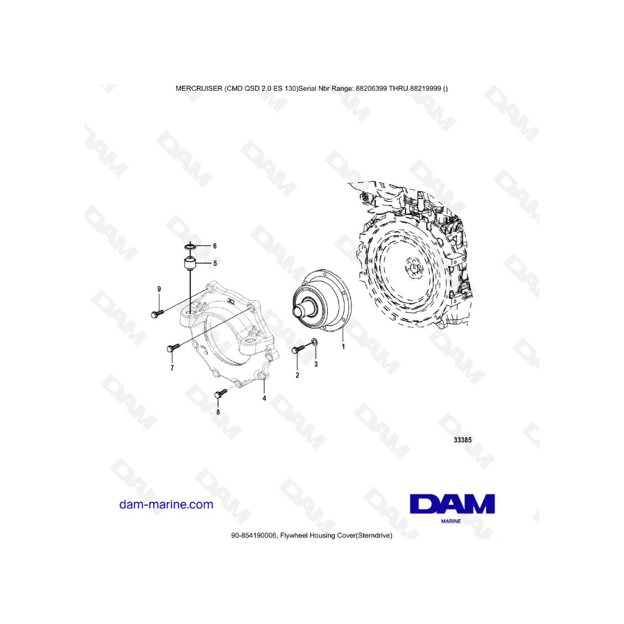 MERCRUISER CMD QSD 2.0 ES 150 - Tapa de la carcasa del volante (Sterndrive)