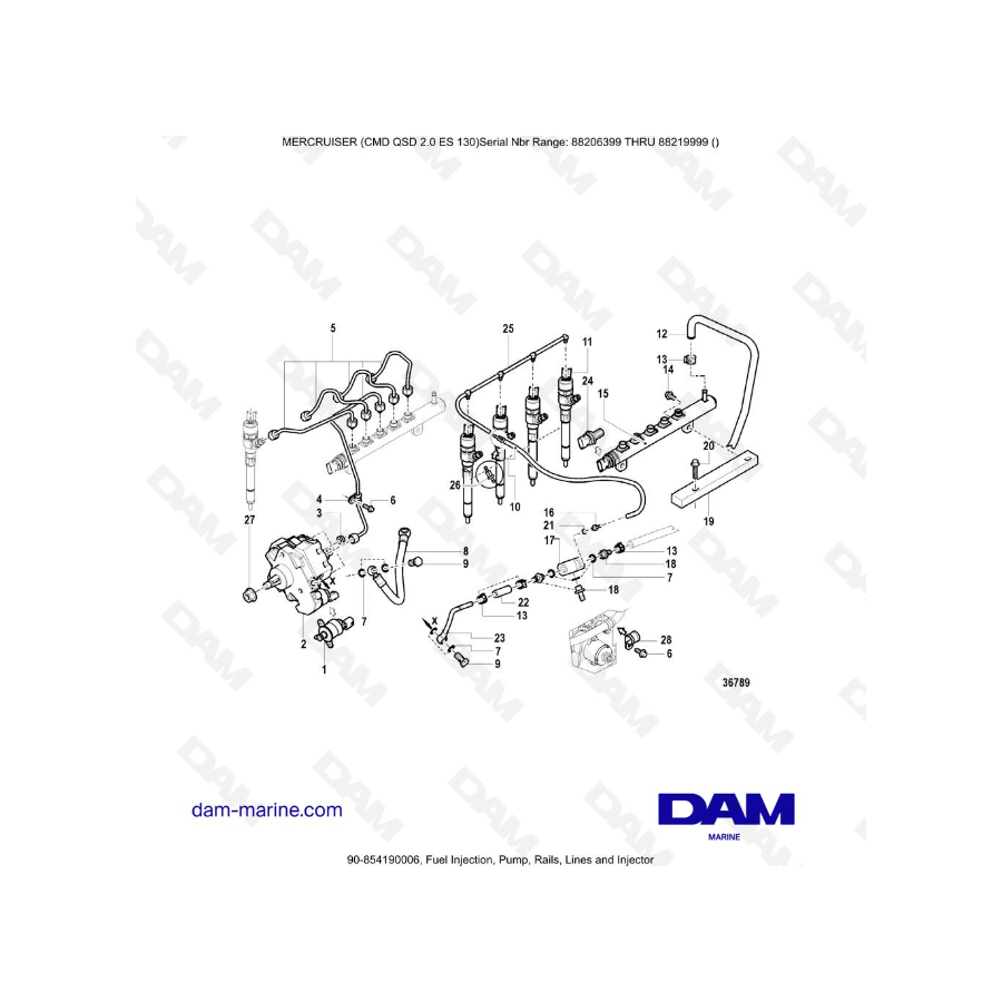 MERCRUISER CMD QSD 2.0 ES 150 - Fuel Injection, Pump, Rails, Lines and Injector