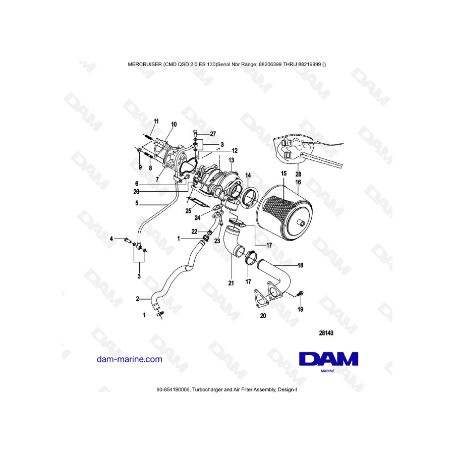 MERCRUISER CMD QSD 2.0 ES 150 - Conjunto de turbocompresor y filtro de aire, Diseño-I