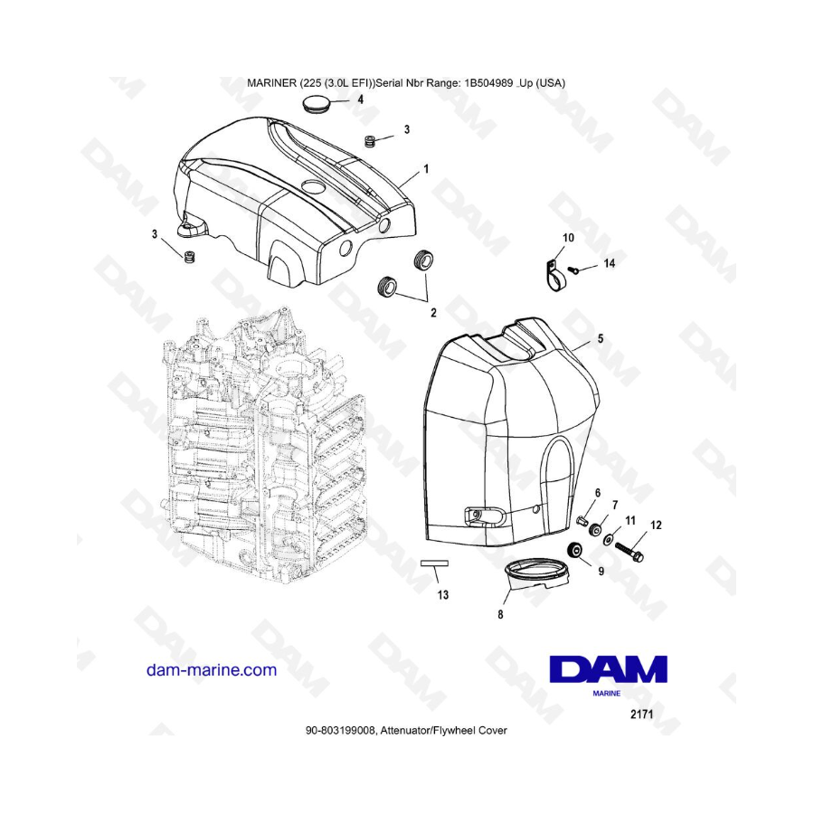 Mercury Mariner 225 EFI - Attenuator/Flywheel Cover