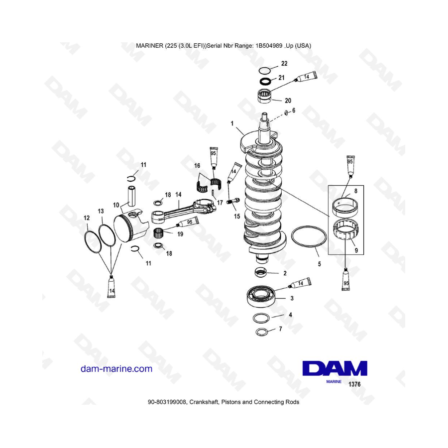 Mercury Mariner 225 EFI - Crankshaft, Pistons and Connecting Rods