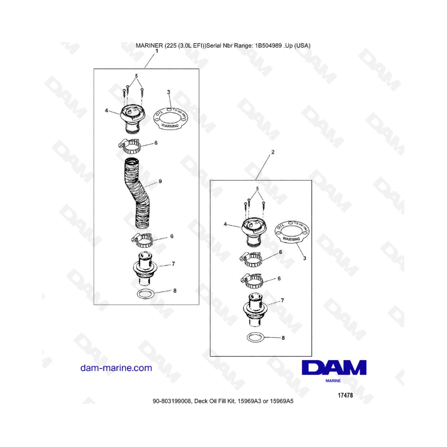 Mercury Mariner 225 EFI - Deck Oil Fill Kit, 15969A3 or 15969A5