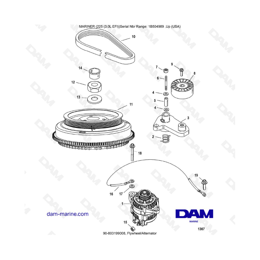 Mercury Mariner 225 EFI - Volante/Alternador