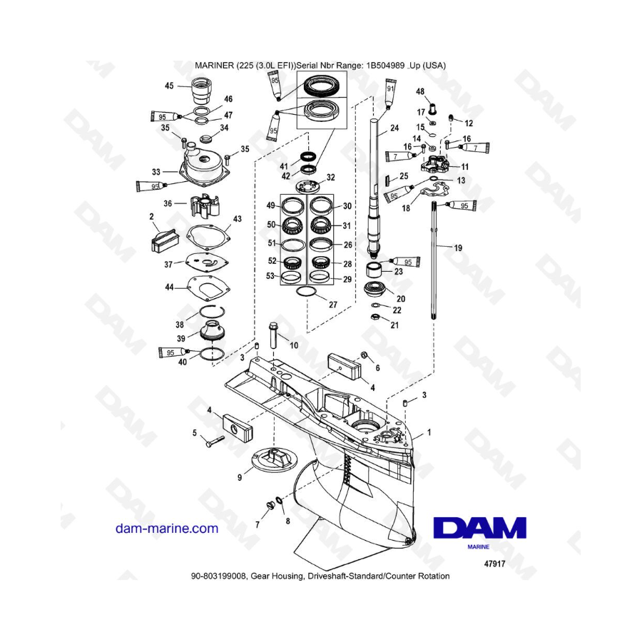 Mercury Mariner 225 EFI - Gear Housing, Driveshaft-Standard/Counter Rotation